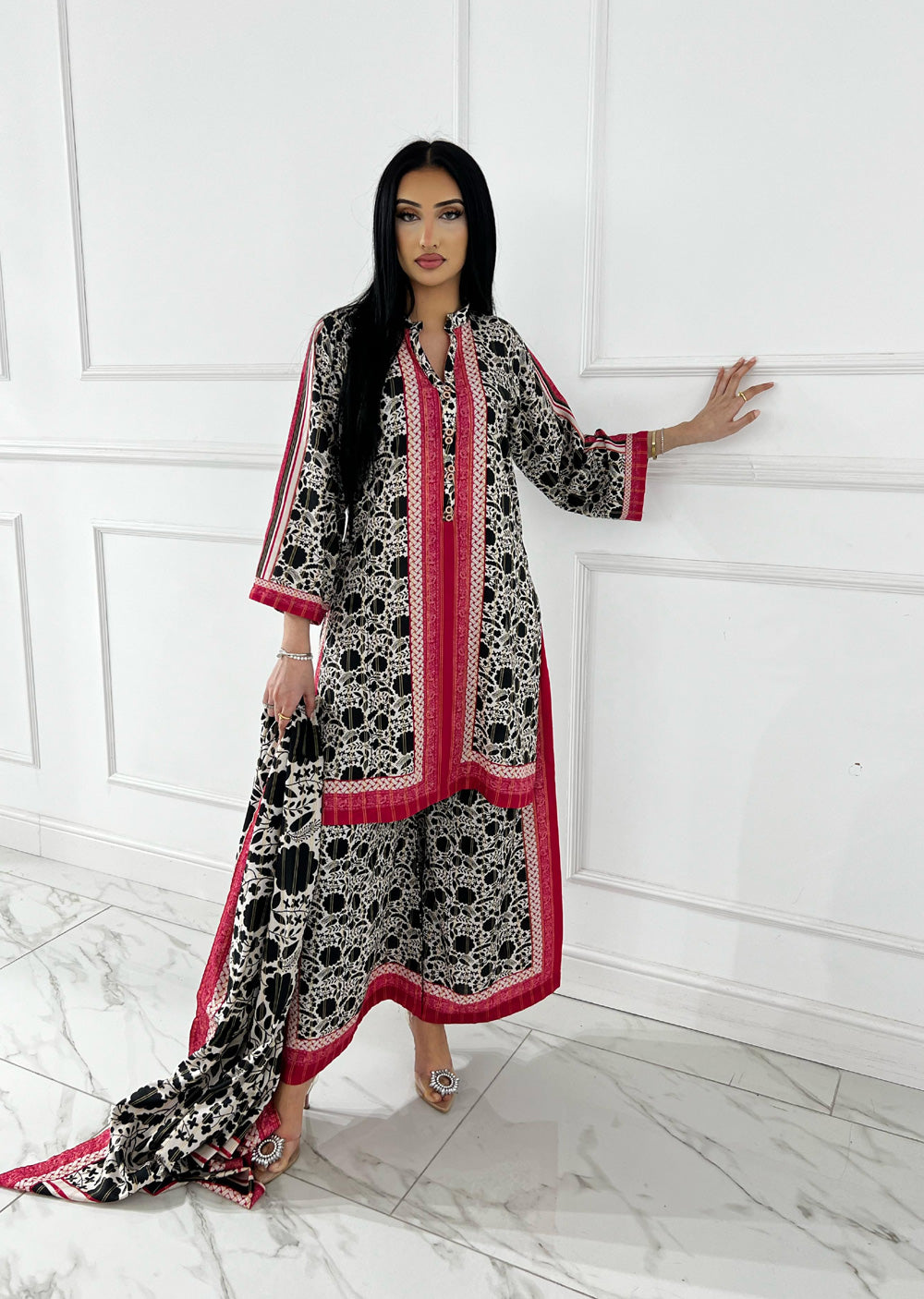 SLMN-04 - Pink/White - Readymade - Raaz Linen Suit 2025 - Memsaab Online