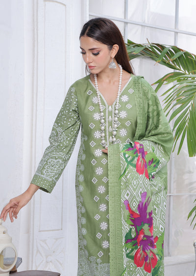 AMT5101 - Green Readymade LInen Shawl Suit - Memsaab Online