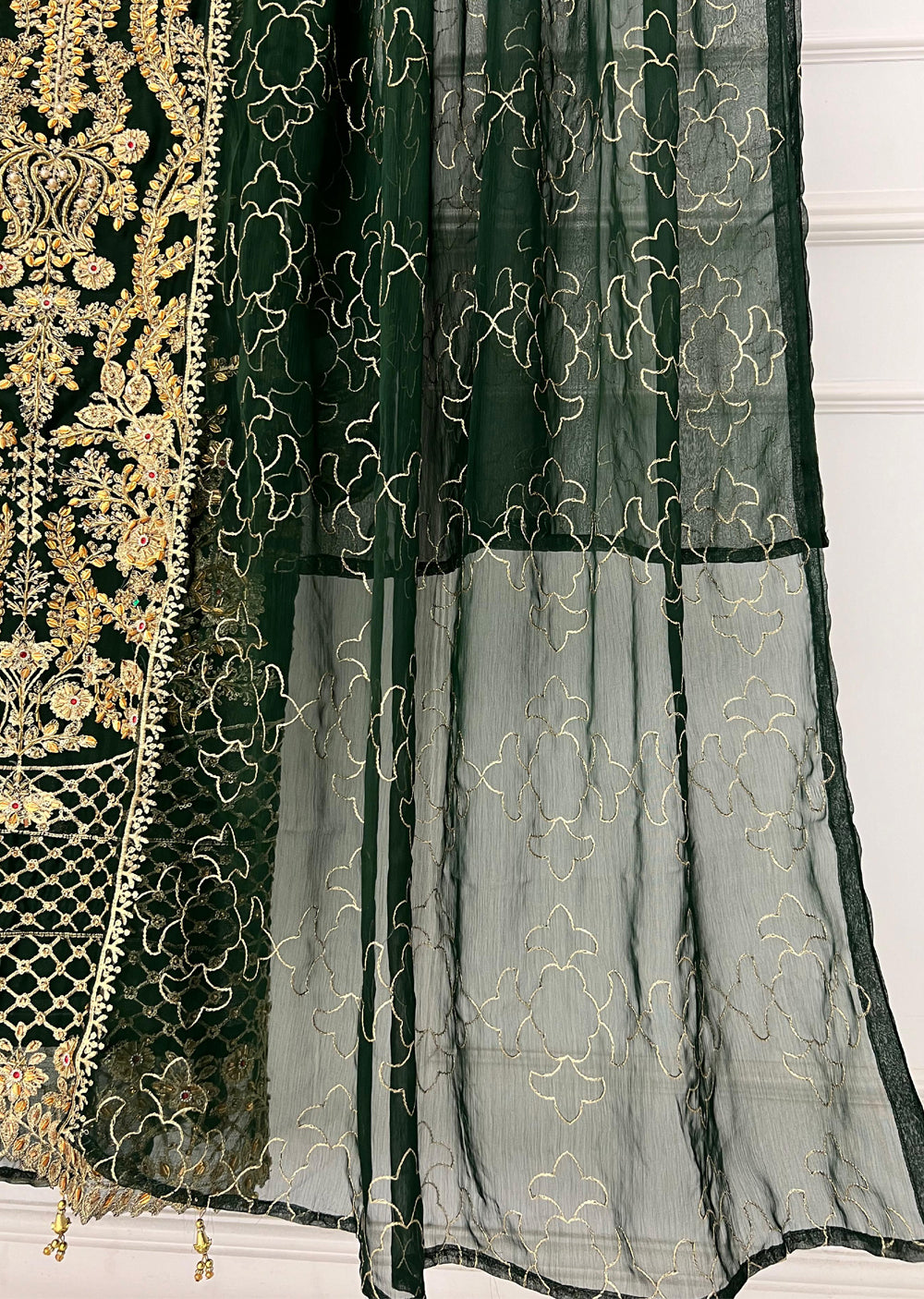 SLM611 Nazila - Readymade Dark Green Chiffon Outfit - Memsaab Online