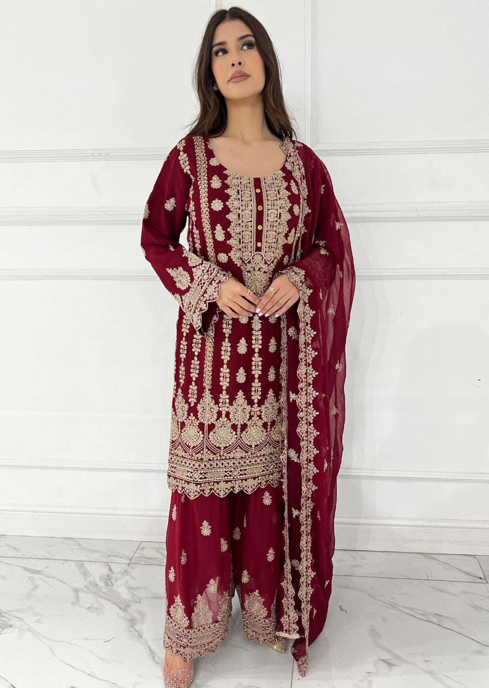 UJK-01 - Red - Readymade - Florine Chiffon Suit 2025 - Memsaab Online