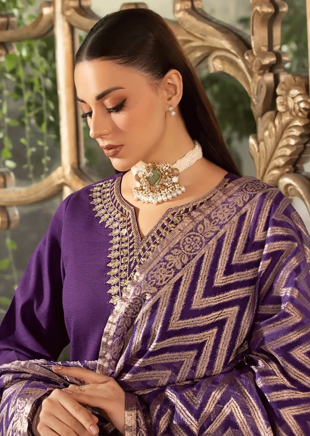 HSS-160 - Readymade - Khaddar Majesty Embroidered Heeras Suit - Memsaab Online