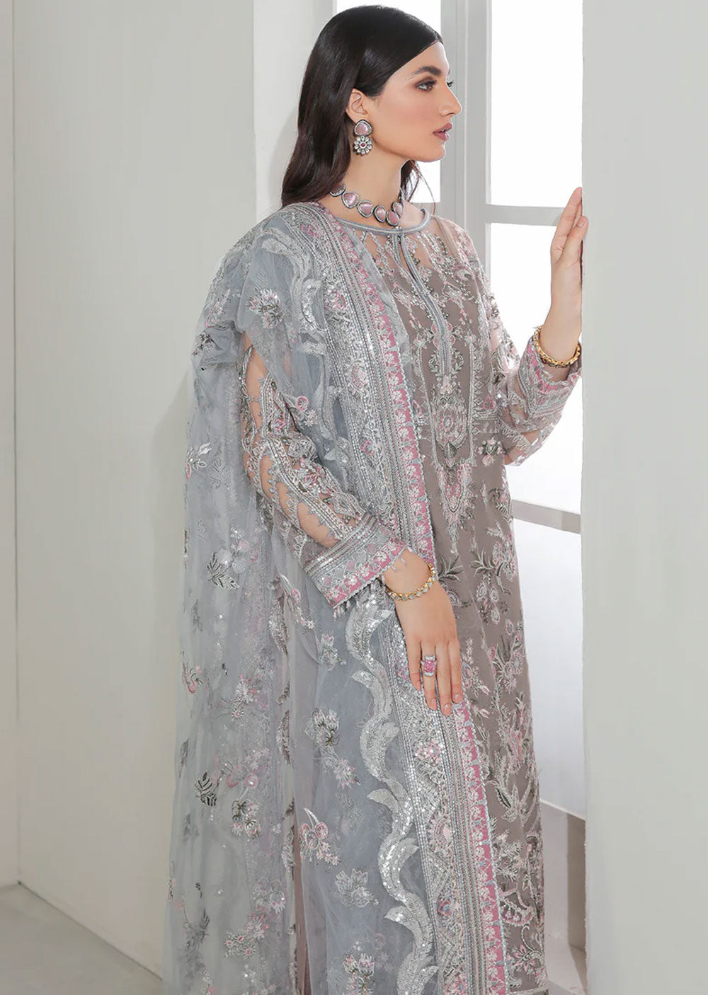 UF-184 - Readymade - Baroque Embroidered Net Suit 2024 - Memsaab Online