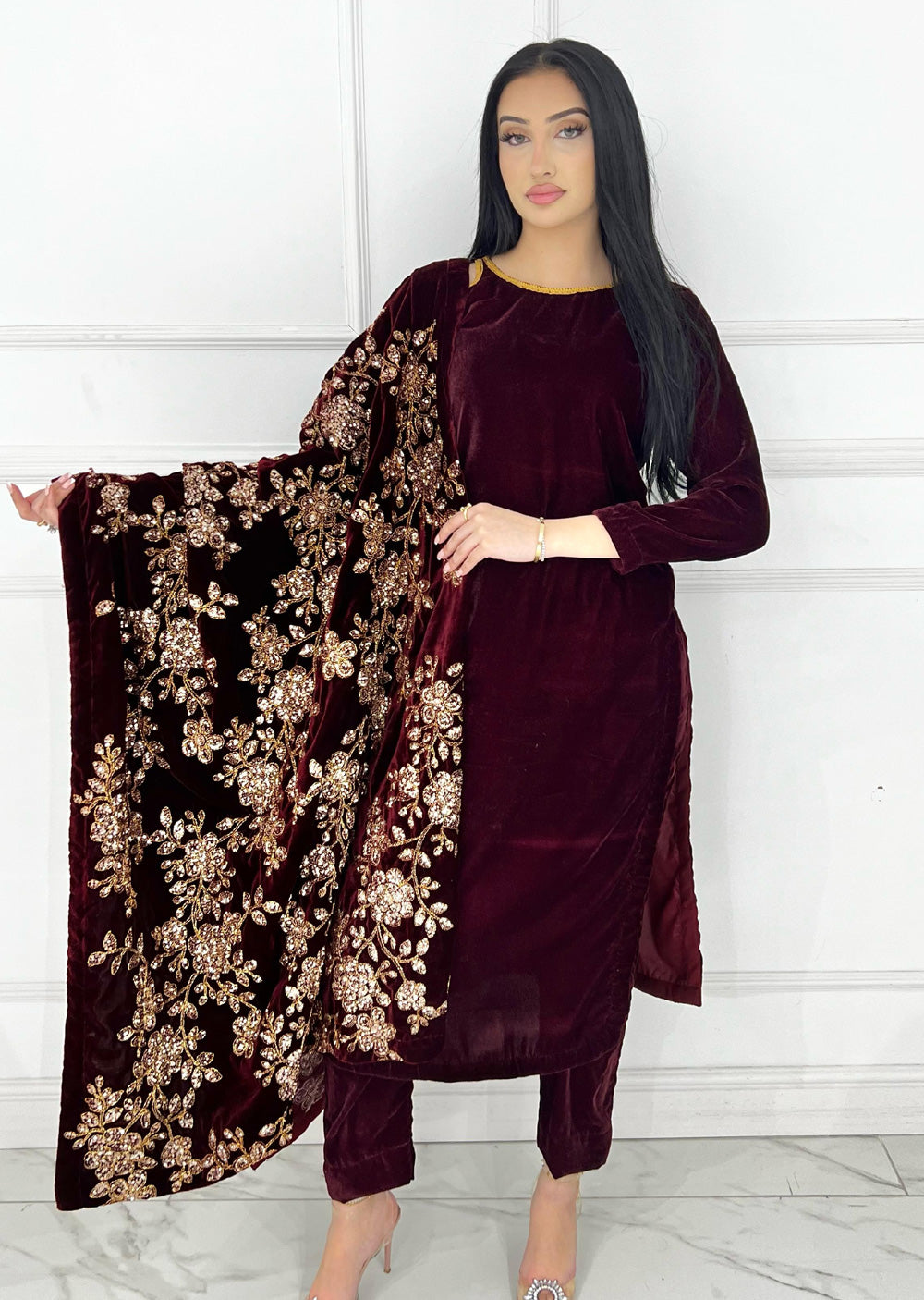 ASBC-02 - Red - Readymade Asma Winter Velvet Suit 2025 - Memsaab Online