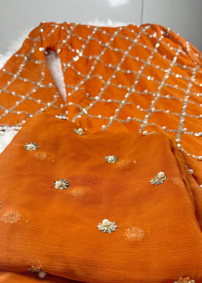 SMR3107 Quratulaine - Orange Chiffon Suit - Memsaab Online