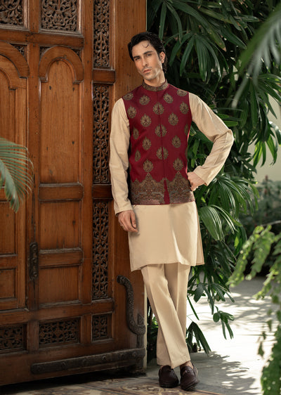 W-3007 - Readymade Maysori Fabric Full Embroidery Waistcoat - Memsaab Online