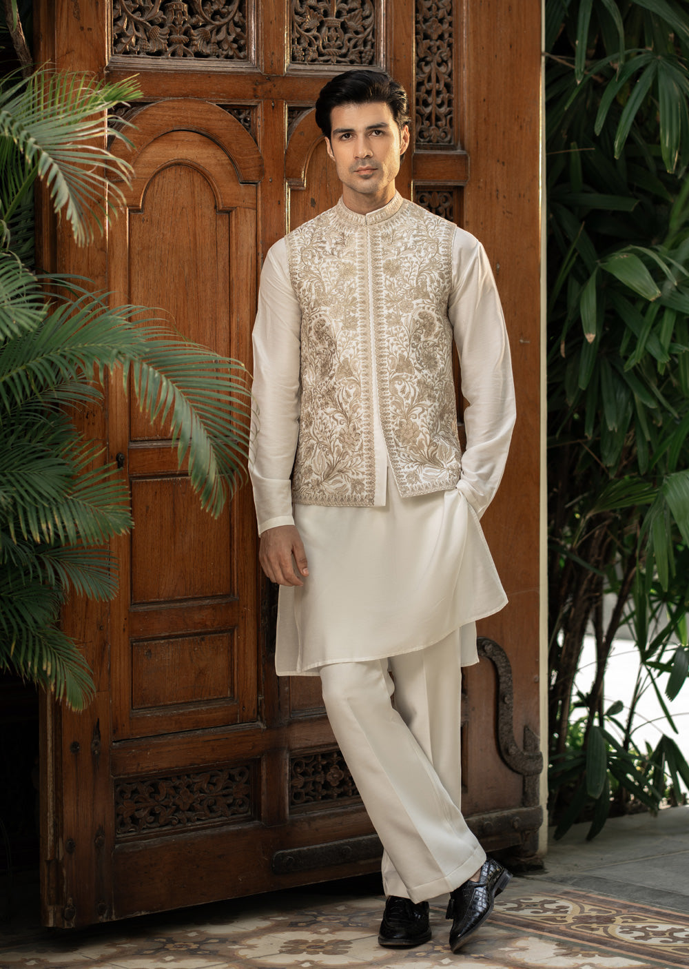 W-2997 - Readymade Maysori Fabric Full Embroidery Waistcoat - Memsaab Online