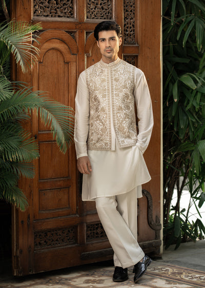 W-2997 - Readymade Maysori Fabric Full Embroidery Waistcoat - Memsaab Online