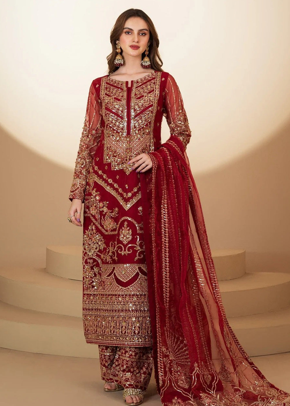 MARW-1604- Maroon- Readymade Wedding Wear Outfit - Memsaab Online