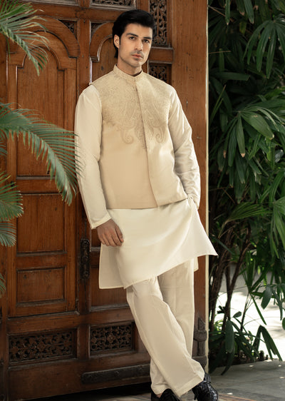 W-2985 - Readymade Maysori Fabric Full Embroidery Waistcoat - Memsaab Online