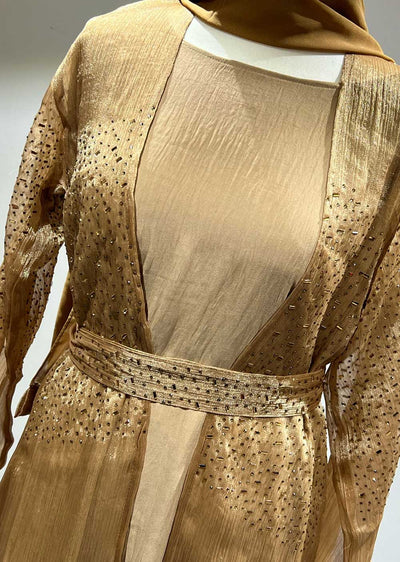 DSL-01 Fatima - Gold Jacket Style Abaya Set - Memsaab Online