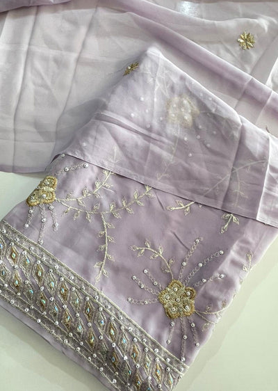 D9701 Lilac Unstitched Georgette Suit - Memsaab Online