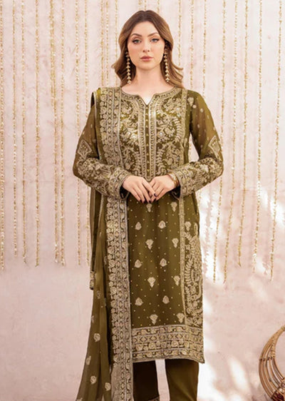 NAM0337-Mehndi - Meeral Luxe - Readymade Organza Suit - Memsaab Online