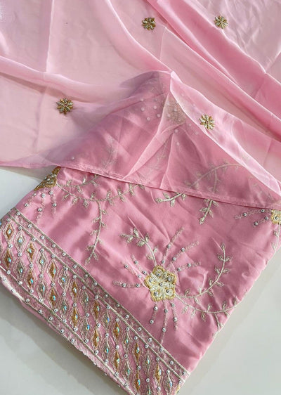 D9701 Pink Unstitched Georgette Suit - Memsaab Online