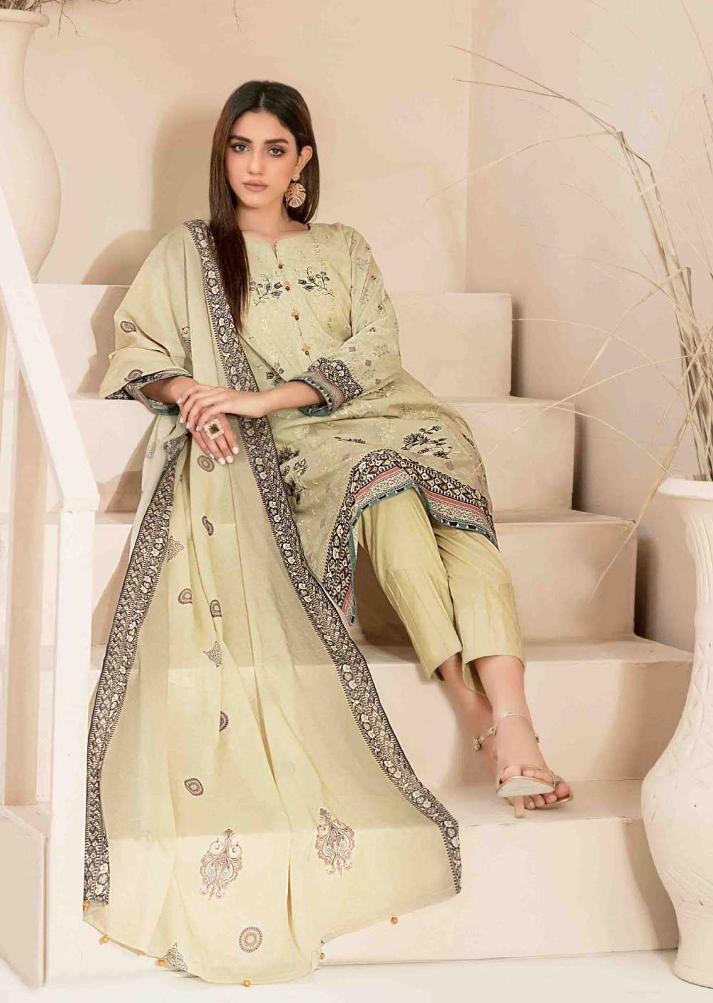 D-2039 - Unstitched - Faria Embroidered Lawn by Tawakkal 2024 - Memsaab Online