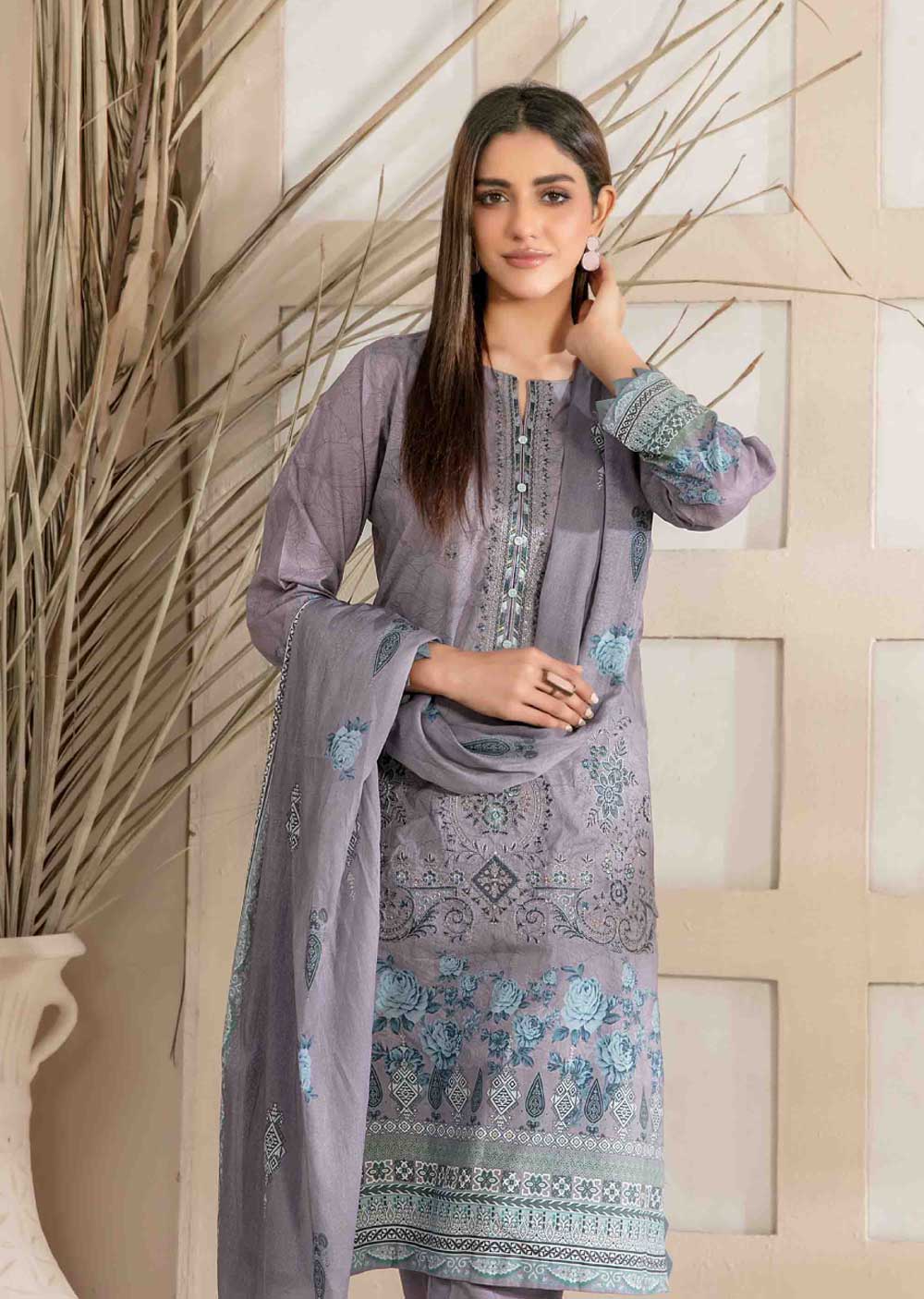 D-2042-R - Readymade - Faria Embroidered Lawn by Tawakkal 2024 - Memsaab Online