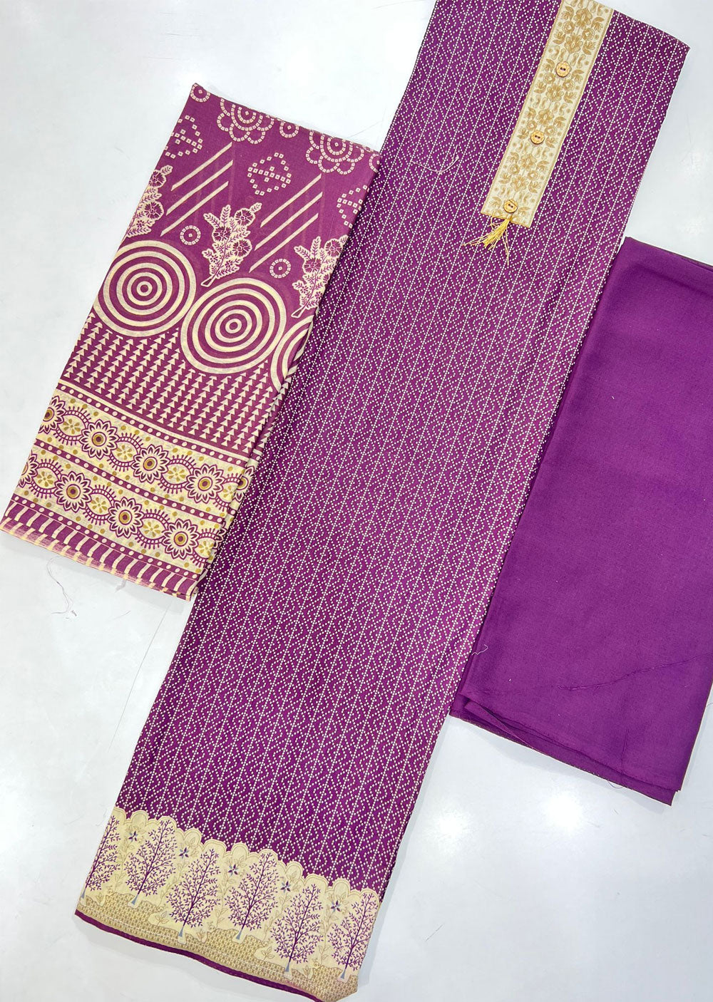 OP204 Purple Unstitched Summer Cotton Suit - Memsaab Online
