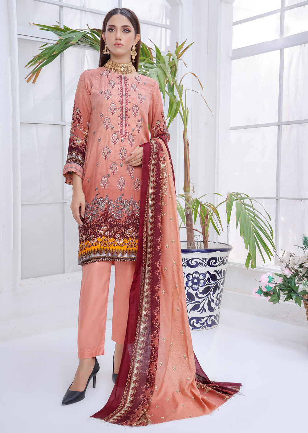 AMT5119 -Pink Readymade Linen Suit - Memsaab Online