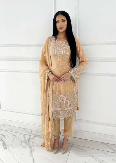 PS1625 Readymade Peach Chiffon Suit - Memsaab Online