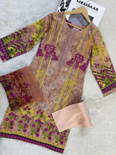 AMT4804 - Peach Readymade Lawn Suit - Memsaab Online