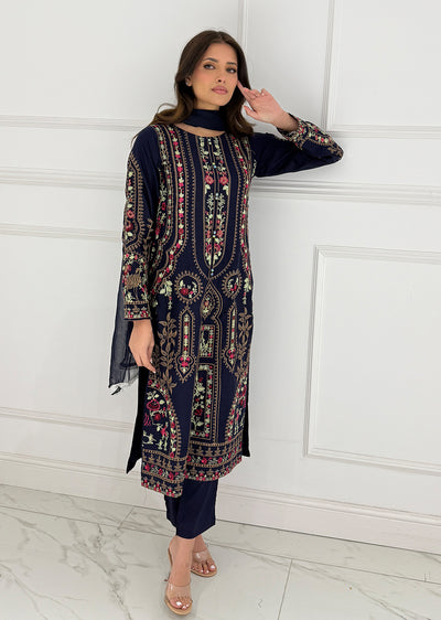 HK272 Zulm - Navy Linen Oufit - Memsaab Online