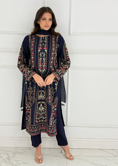 HK272 Zulm - Navy Linen Oufit - Memsaab Online