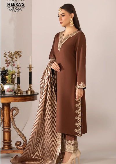 HSS-180 - Readymade - Brown Luxury Delight Embroidered suit by Heeras - Memsaab Online