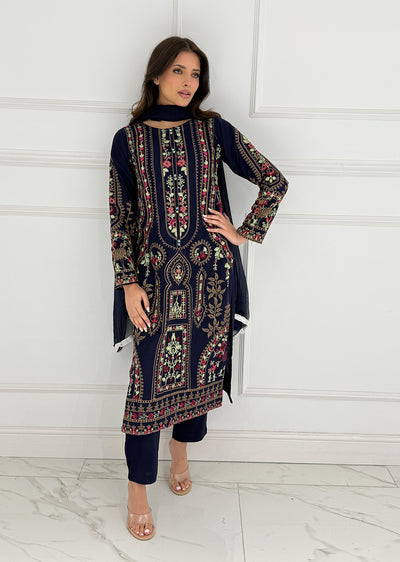 HK272 Zulm - Navy Linen Oufit - Memsaab Online