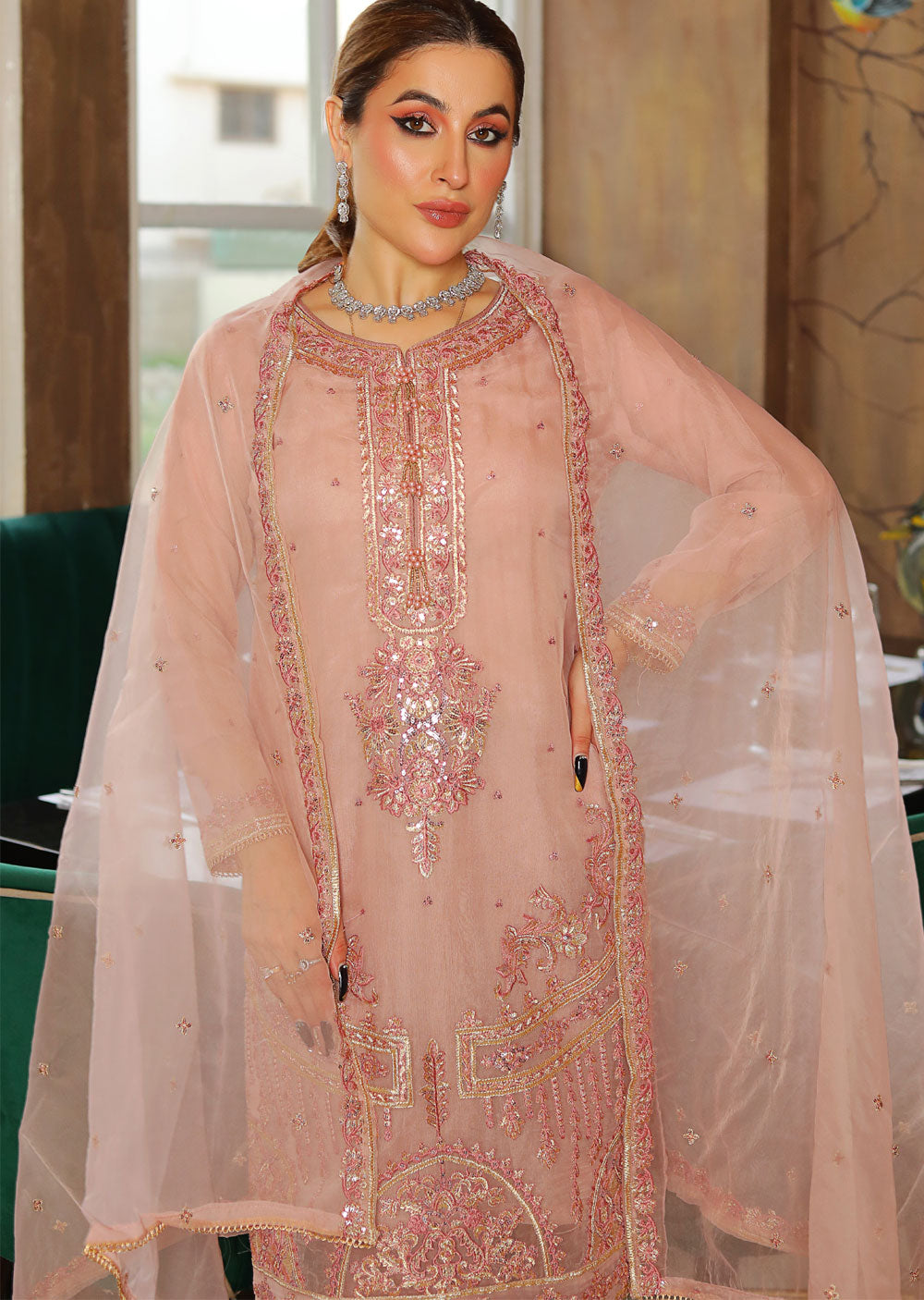 KLD323 Maya - Lilac Readymade Organza Suit - Memsaab Online