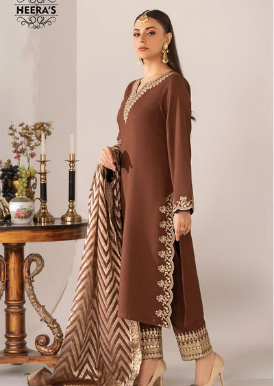 HSS-180 - Readymade - Brown Luxury Delight Embroidered suit by Heeras - Memsaab Online