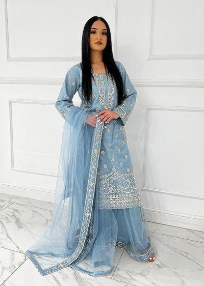 RH2110 ZENA - Blue Fancy Net Outfit - Memsaab Online