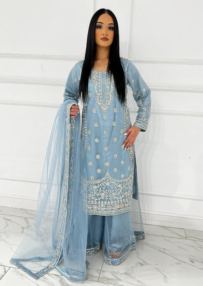 RH2110 ZENA - Blue Fancy Net Outfit - Memsaab Online