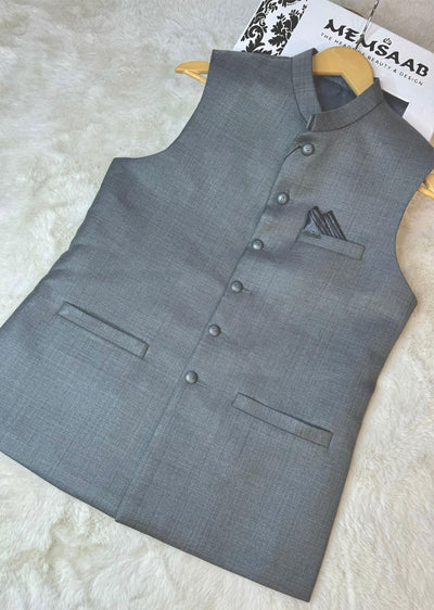 W-2168 Mens Grey Premium Waist Coat - Memsaab Online