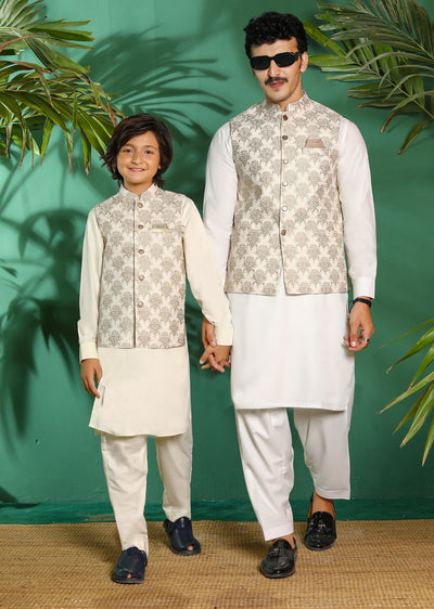 W-2012-K Boys Premium Salwar Kameez Waist Coat Set - Memsaab Online