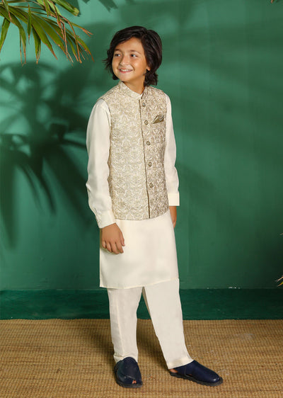 W-2010-K Boys Premium Salwar Kameez Waist Coat Set - Memsaab Online