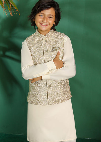 W-2010-K Boys Premium Salwar Kameez Waist Coat Set - Memsaab Online