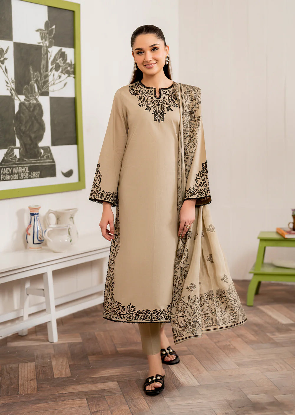 AREENAH- Readymade 3 Piece Cotton Suit - Memsaab Online