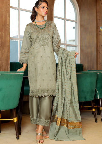 KLD313 Chand - Olive Readymade Khadi Net Suit - Memsaab Online