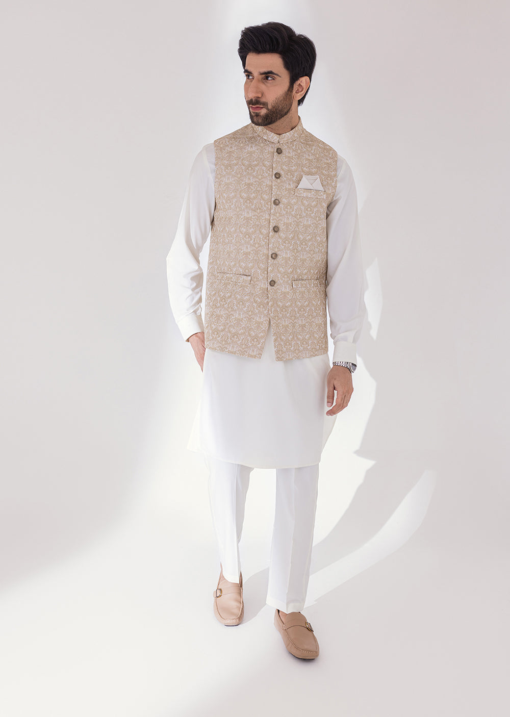 W-2100 - Light Fawn - Mens Maysori Waist Coat 2024 - Memsaab Online