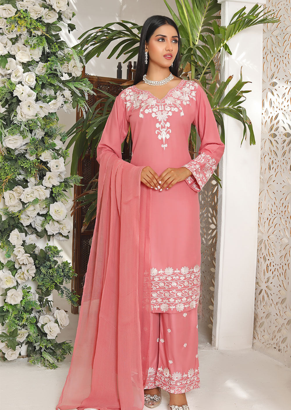 HK209 Tere Bin Readymade Pink Linen Suit - Memsaab Online