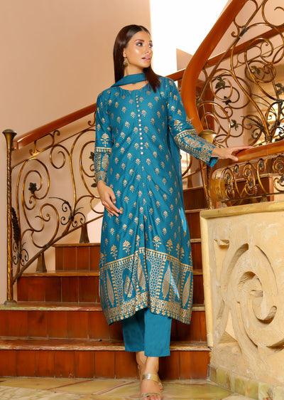 HK221 - Teal Readymade Suit - Memsaab Online