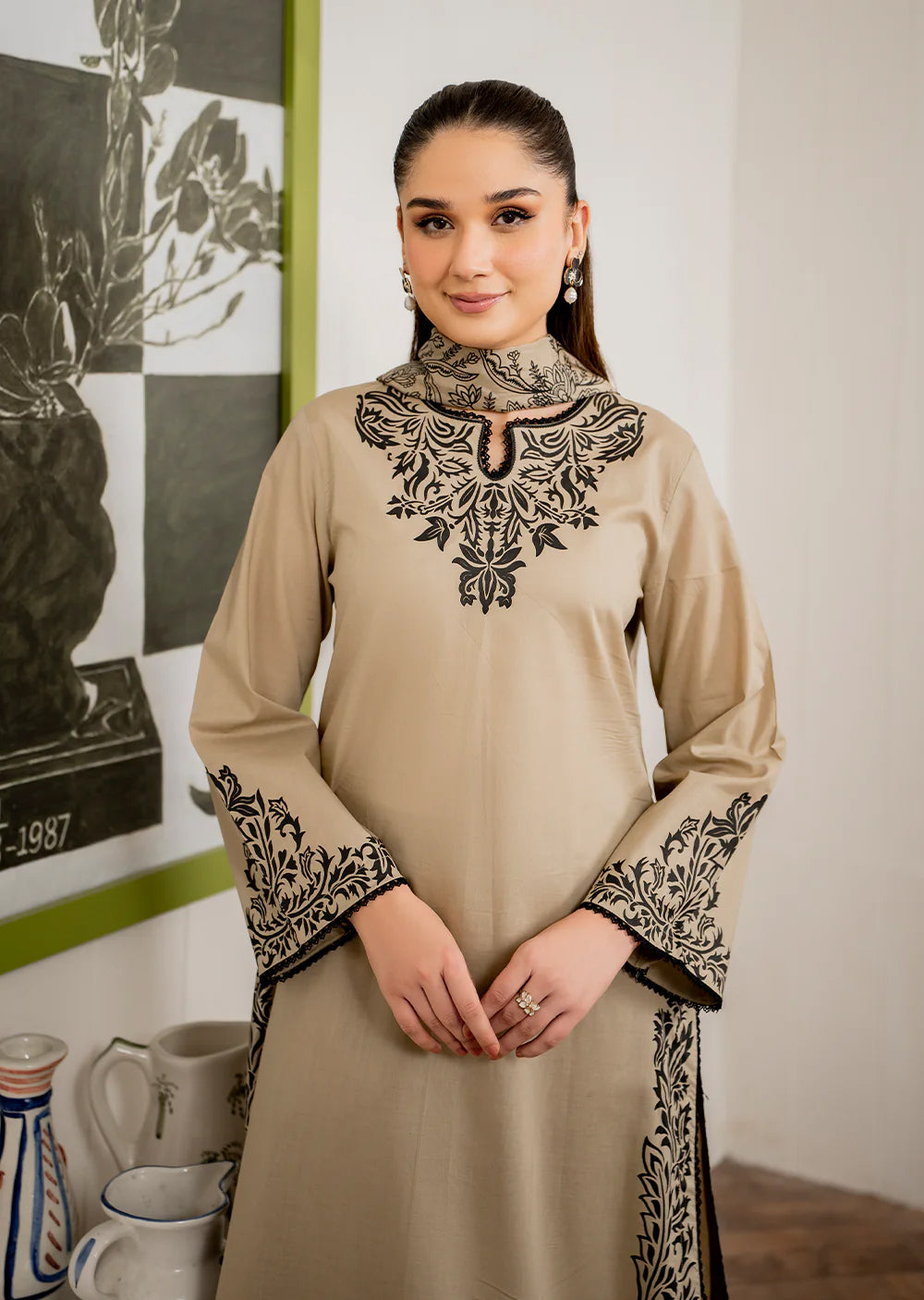 AREENAH- Readymade 3 Piece Cotton Suit - Memsaab Online