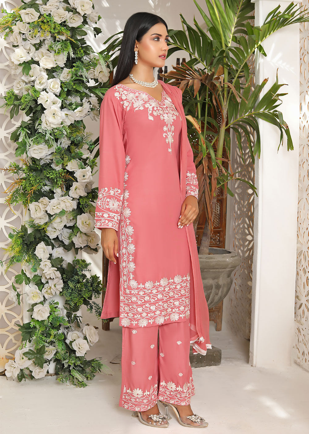 HK209 Tere Bin Readymade Pink Linen Suit - Memsaab Online