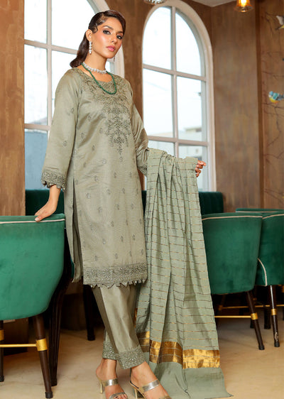 KLD313 Chand - Olive Readymade Khadi Net Suit - Memsaab Online