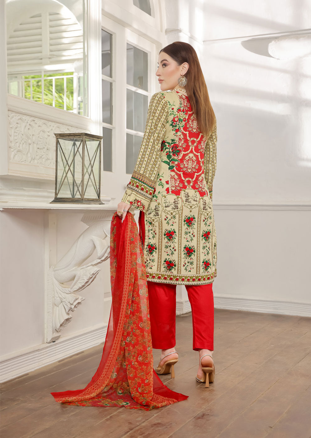 AMT4803 - Gold Readymade Lawn Suit - Memsaab Online