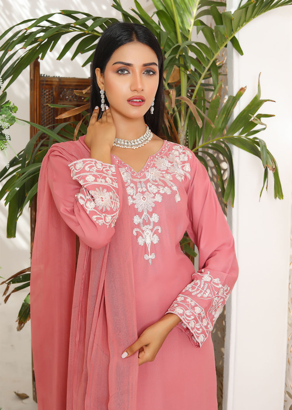 HK209 Tere Bin Readymade Pink Linen Suit - Memsaab Online