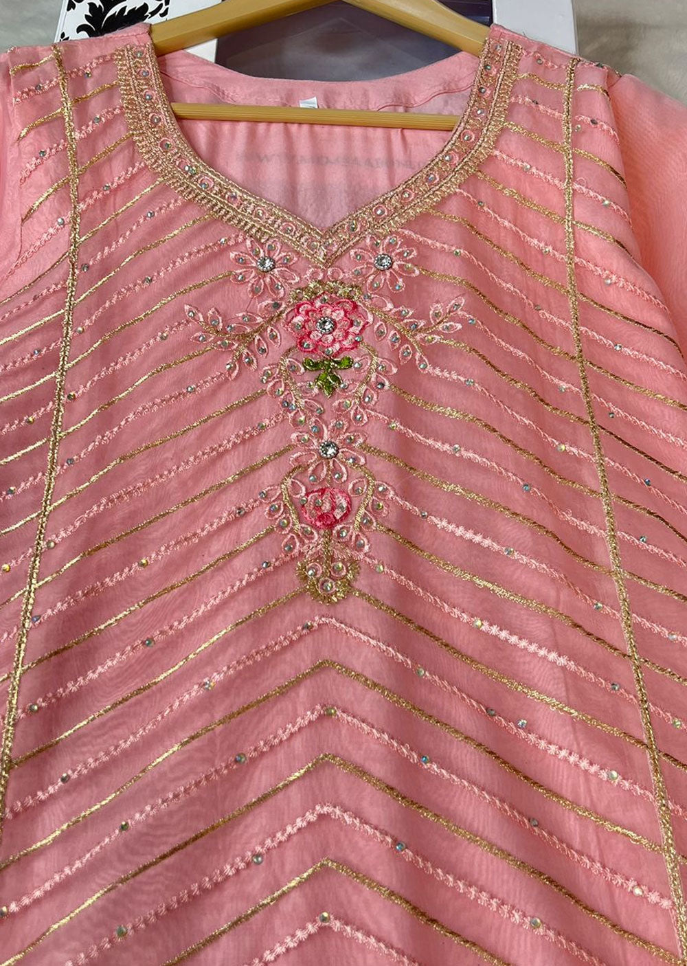 ASK621 Readymade Organza Pink Suit - Memsaab Online