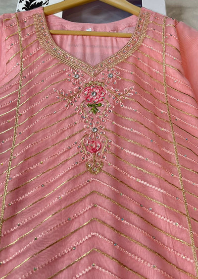 ASK621 Readymade Organza Pink Suit - Memsaab Online