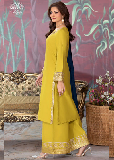 HSS-181 - Readymade - Dhanak Velvet Embroidered suit by Heeras - Memsaab Online