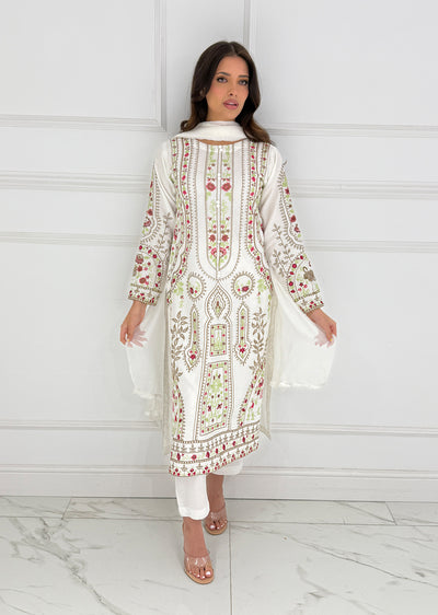 HK272 Zulm - White Linen Oufit - Memsaab Online