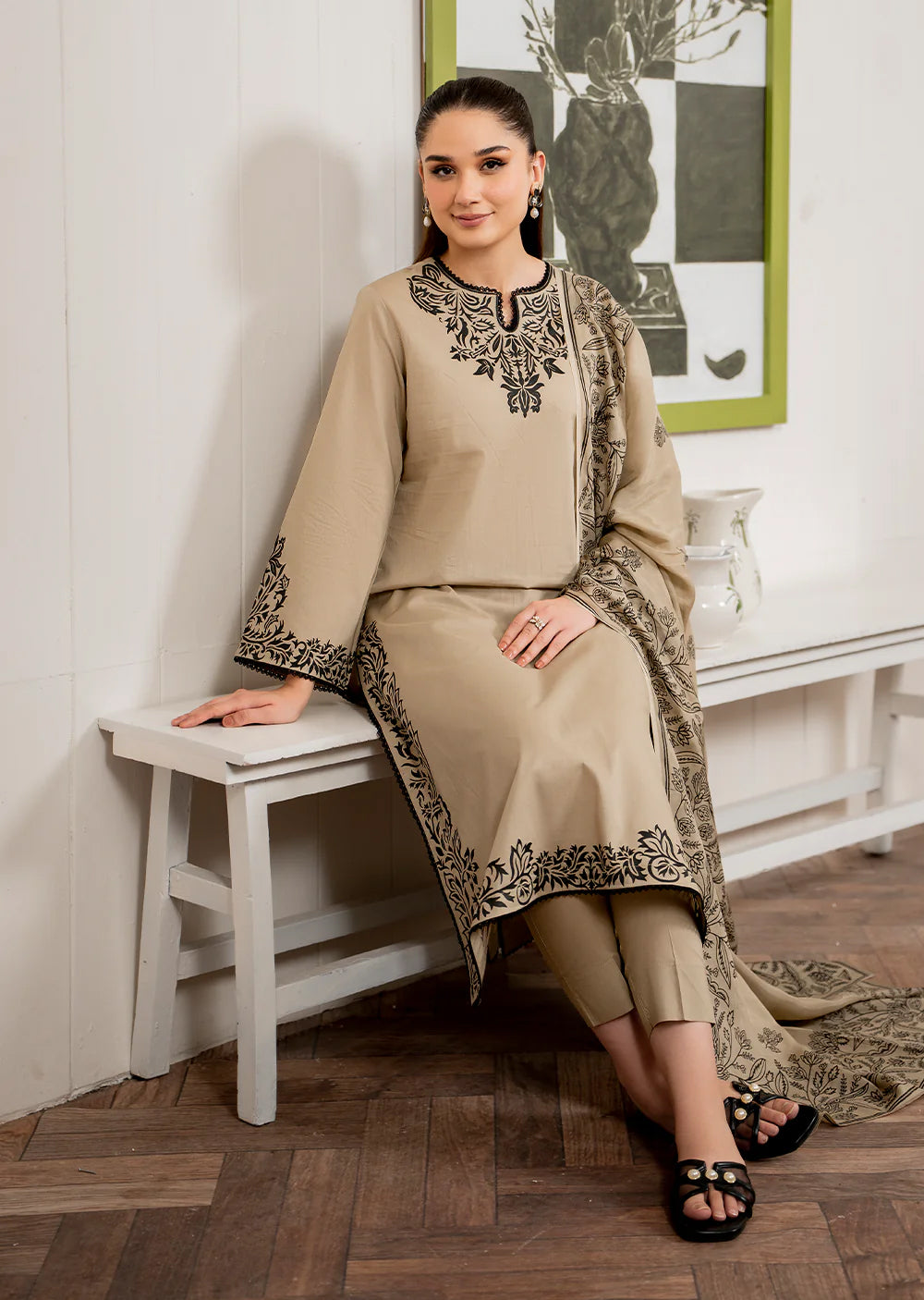 AREENAH- Readymade 3 Piece Cotton Suit - Memsaab Online